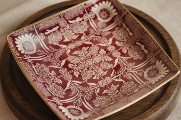 Wedgwood Trentham Red Pattern Square Plate Edme