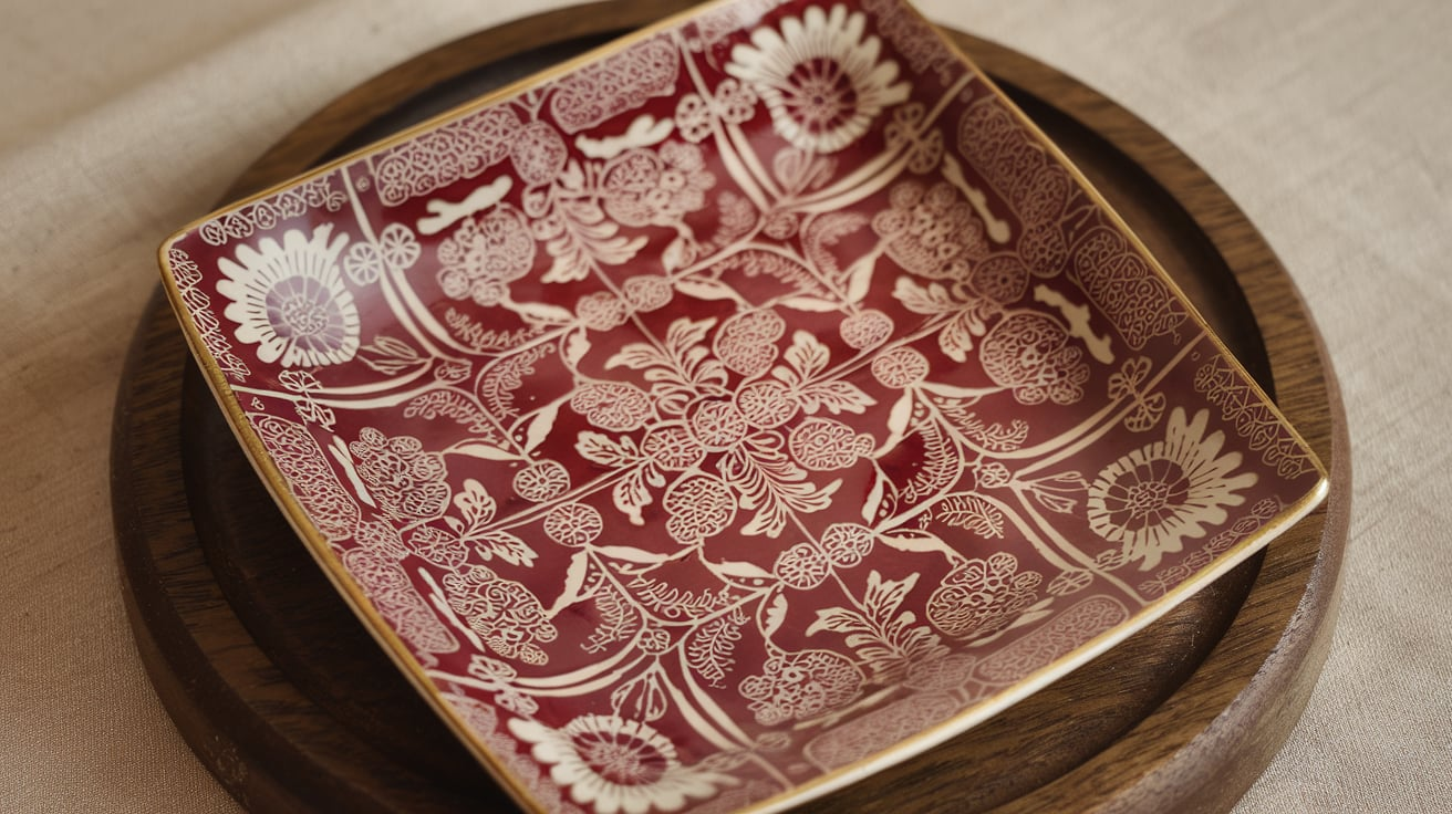 Wedgwood Trentham Red Pattern Square Plate Edme